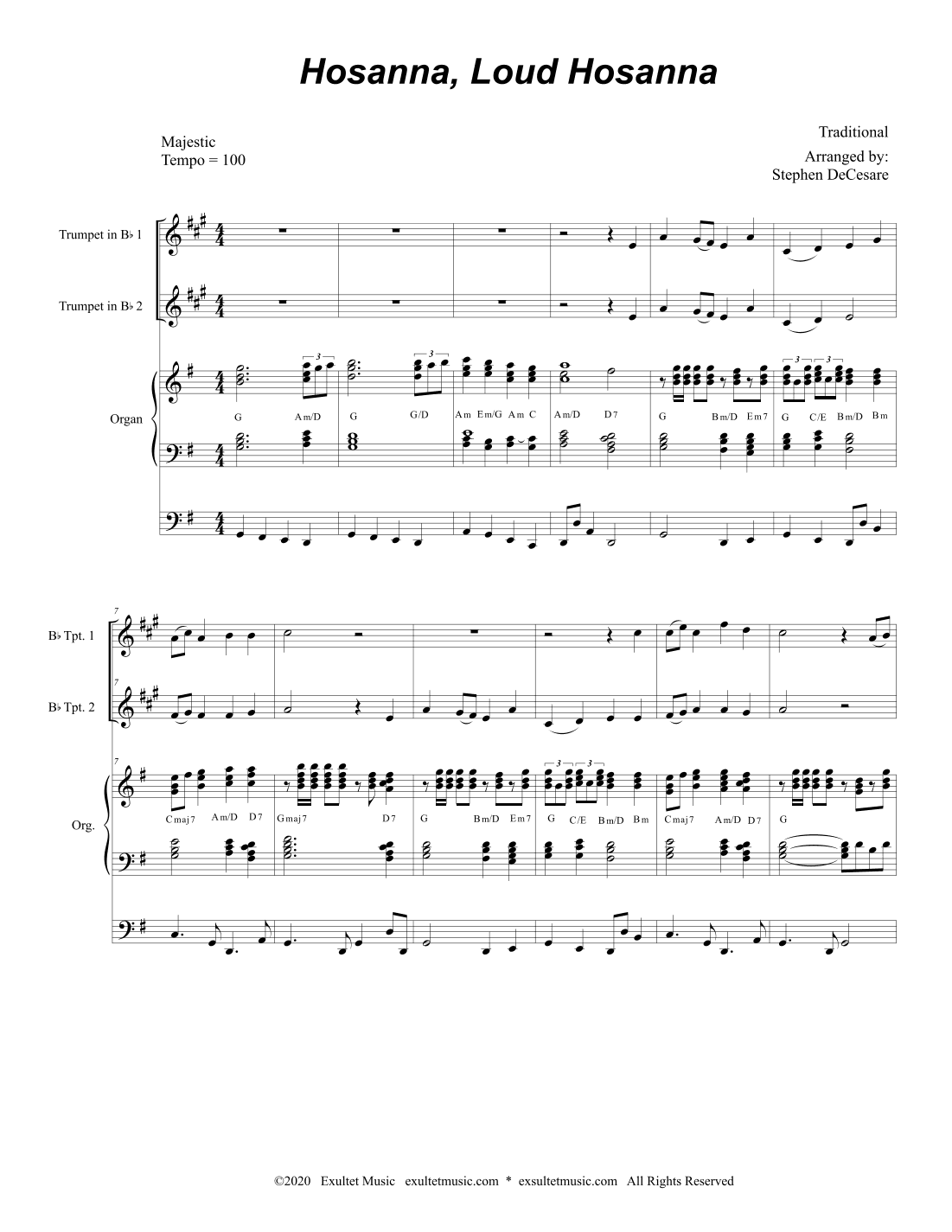 Hosanna, Loud Hosanna (Duet for Bb-Trumpet - Organ accompaniment) (arr. Stephen DeCesare)