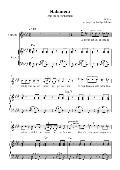 Habanera (for soprano - F minor/major) (arr. Rodrigo Faleiros)