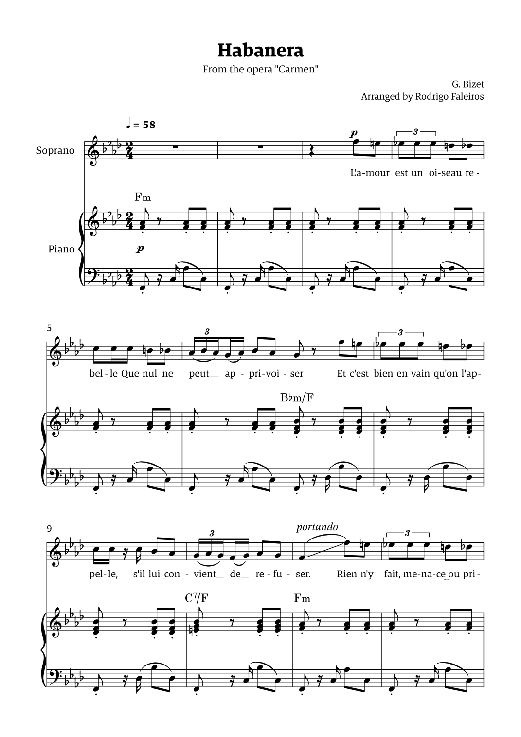 Habanera (for soprano - F minor/major) (arr. Rodrigo Faleiros)
