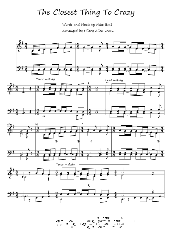 The Closest Thing To Crazy (arr. Hilary Allen)