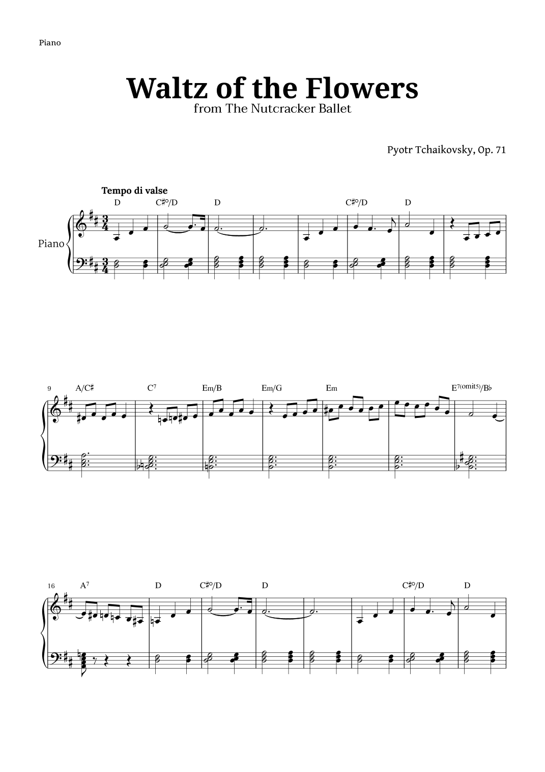 Waltz of the Flowers by Tchaikovsky for Intermediate Piano (arr. Langanho)