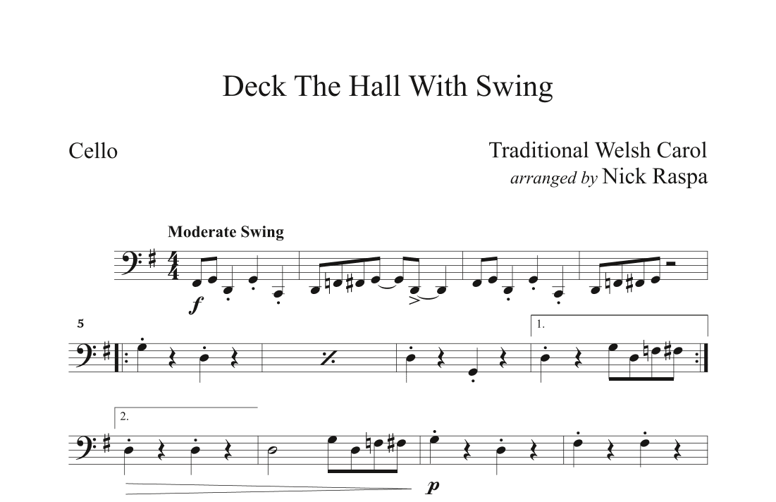 Deck The Hall With Swing - Cello part (arr. Nick Raspa)