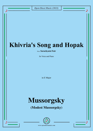 Mussorgsky-Khivria's Song and Hopak,from Sorochyntsi Fair,in C Major,for Voice and Piano (arr. Open Cloud)
