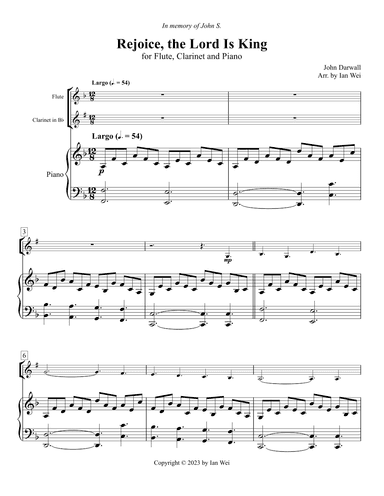 Rejoice, the Lord is King for Flute, Clarinet and Piano (arr. Ian Wei)