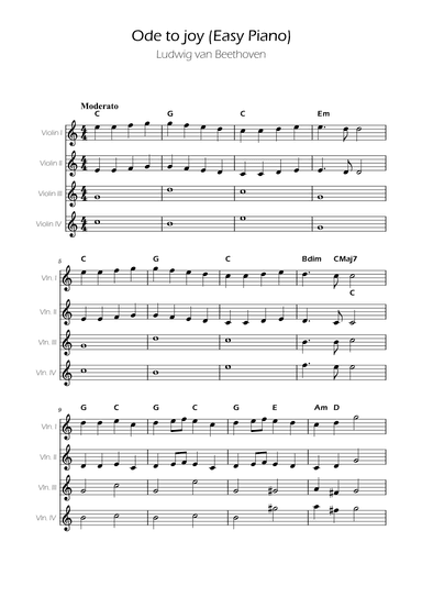 Ode To Joy - Easy Violin Quartet (arr. Ygor Nunes)