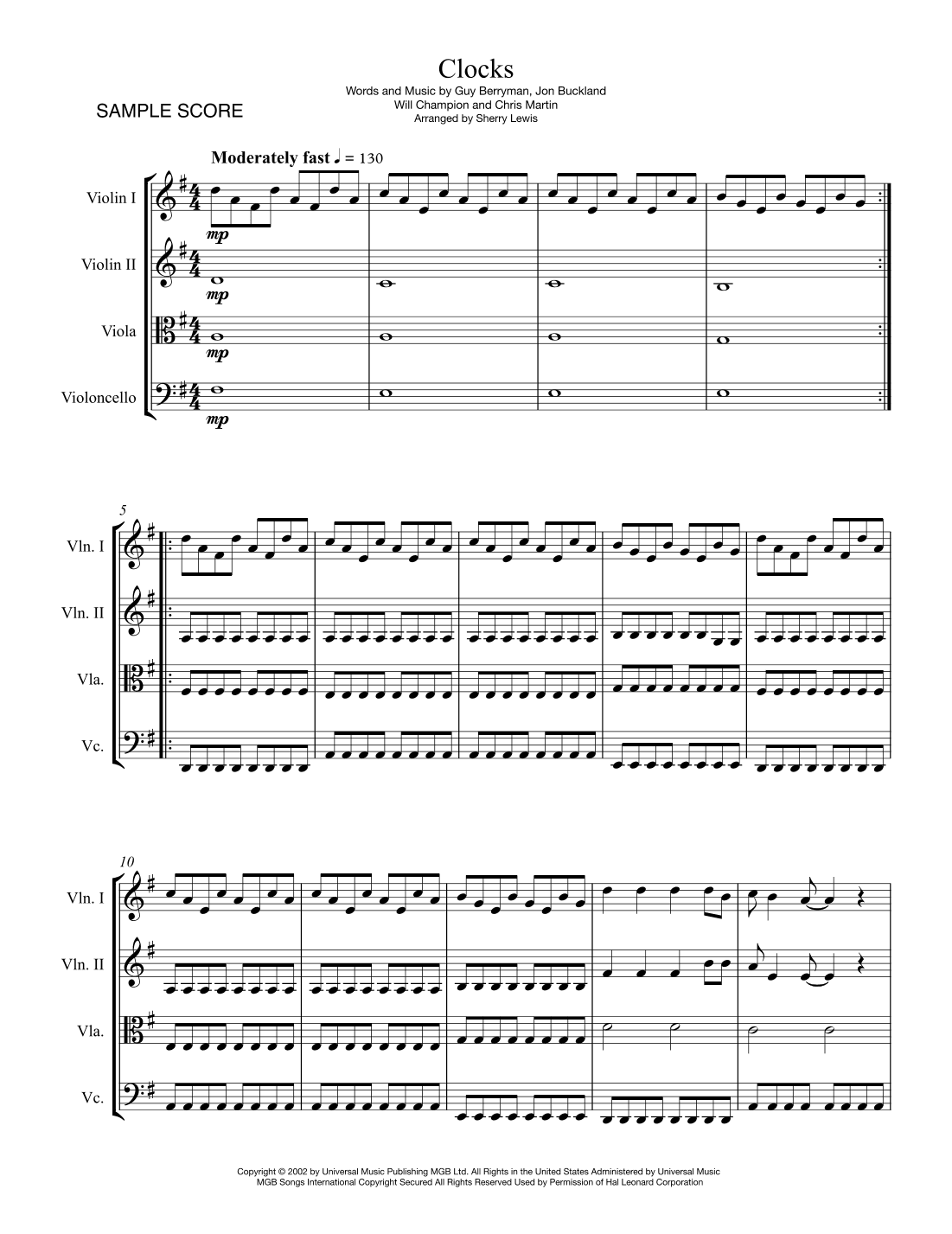 Clocks (arr. Sherry Lewis)