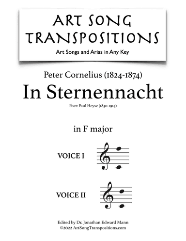 CORNELIUS: In Sternennacht (transposed to F major) (arr. ArtSongTranspositions.com)