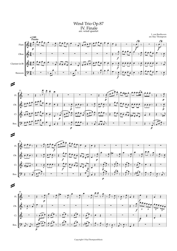 Beethoven: Wind Trio in C Major Op.87 Mvt.IV Finale - woodwind quartet (arr. Ray Thompson)