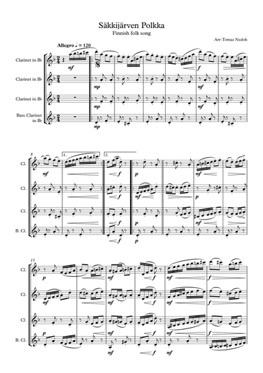 Säkkijärven polkka for CLARINET QUARTET (arr. Tomaz Nedoh)