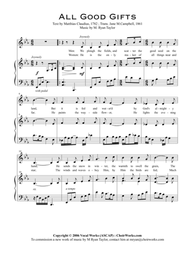 All Good Gifts : An Original Setting for SATB Choir and Piano