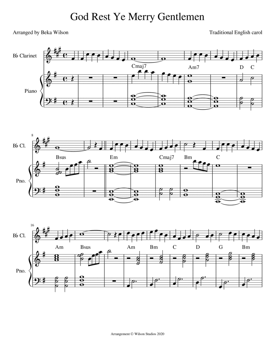 God Rest Ye Merry Gentlemen--clarinet solo (arr. Beka Wilson)
