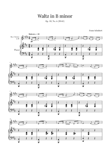 Waltz in B minor Op 18, No. 6 (D145) (for Bass Clarinet and Piano) (arr. Cadenza Editions)