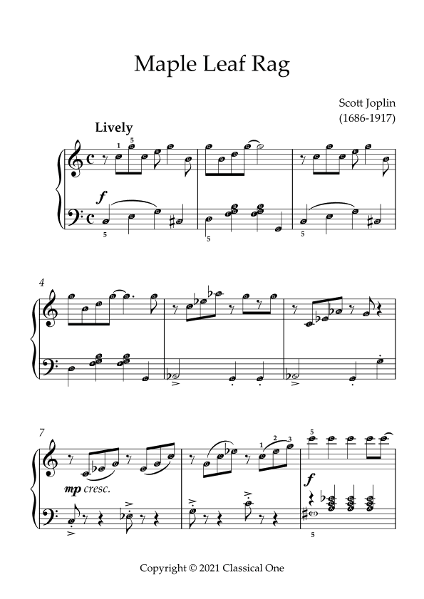 Joplin - Maple Leaf Rag(With Note name) (arr. MPS)