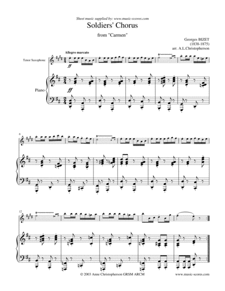 Soldiers Chorus from Carmen - Tenor Sax and Piano (arr. Anne L Christopherson GRSM ARCM)