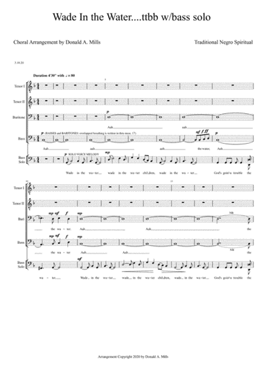 Wade In the Water....ttbb w/bass solo (arr. Donald A. Mills, 2020)
