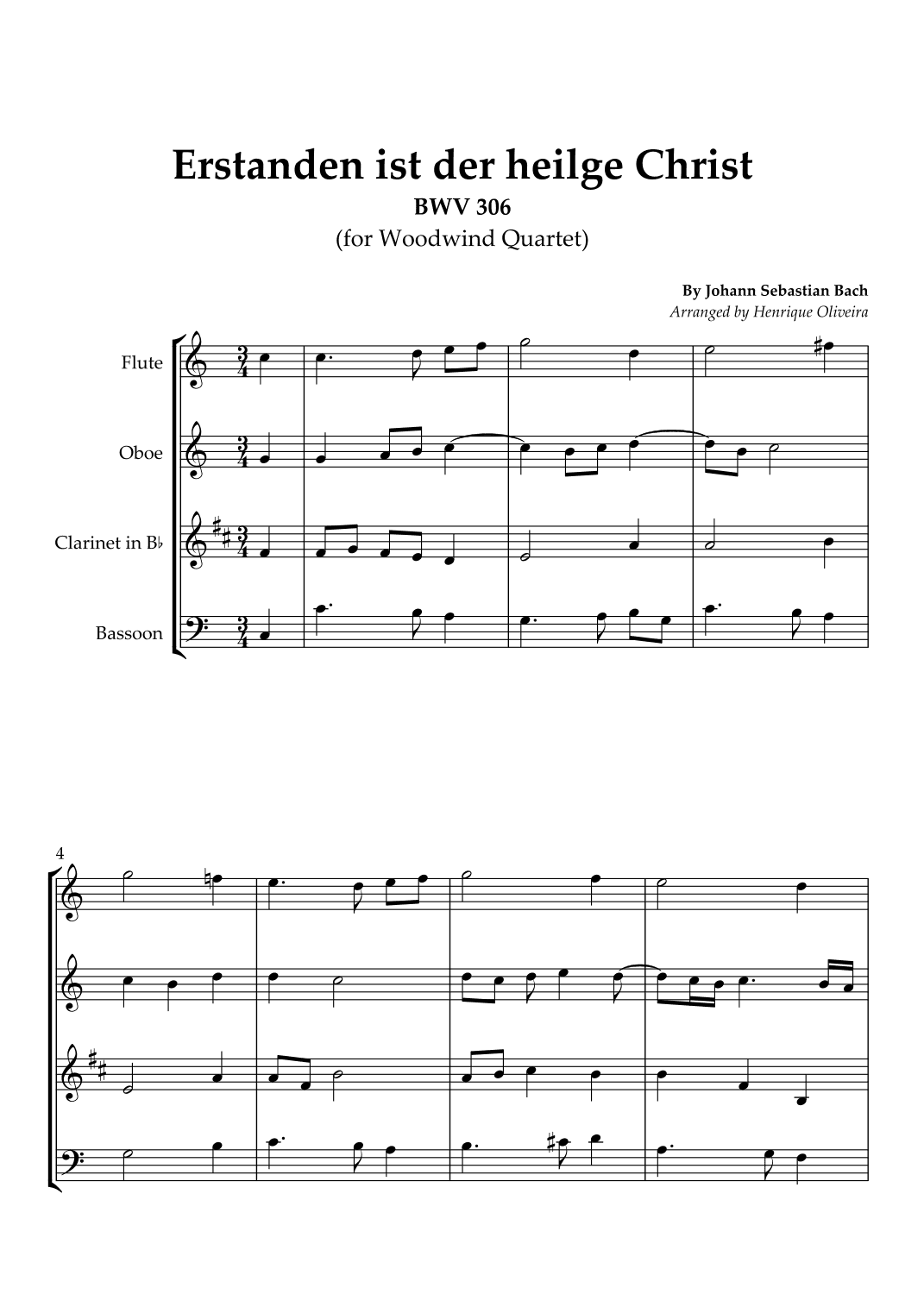 Bach's Choral - "Erstanden ist der heilge Christ" (Woodwind Quartet) (arr. Henrique Oliveira)
