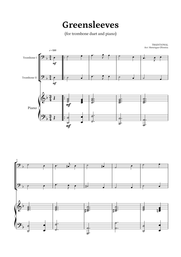 What Child Is This? (Greensleeves) - for trombone duet and piano (arr. Henrique Oliveira)