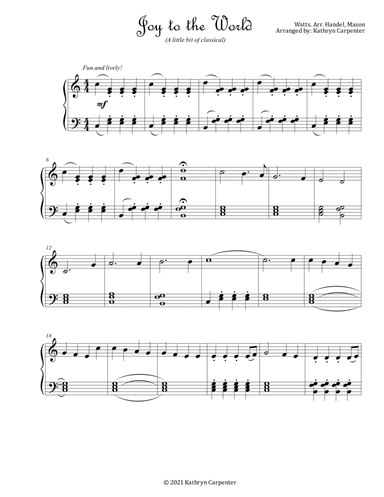 Joy to the World (Level 2A) (arr. Kathryn Carpenter)