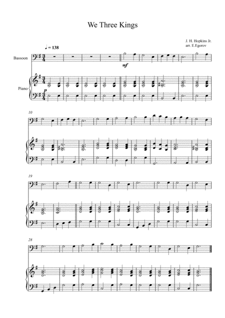 We Three Kings, John Henry Hopkins Jr., For Bassoon & Piano