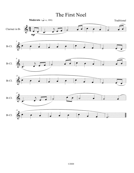 The First Noel for solo clarinet (arr. B C Dockery)