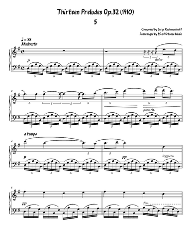 Serge Rachmaninoff 13 Prelude Op. 32 No. 5 (easy/intermediate piano) (arr. Stephanie So)