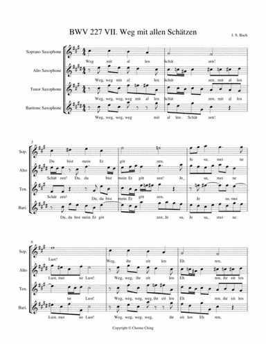 J.S. Bach - Weg mit allen Schätzen chorale arranged for Saxophone Quartet (arr. Dr. Chemie Ching)