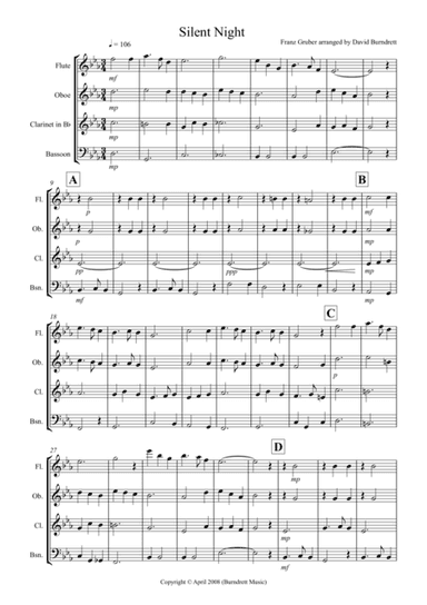 Silent Night for Wind Quartet (arr. David Burndrett)