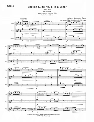 Bach, J.S. - Sarabande for Violin, Viola and Cello (arr. SheetMusic4Strings)