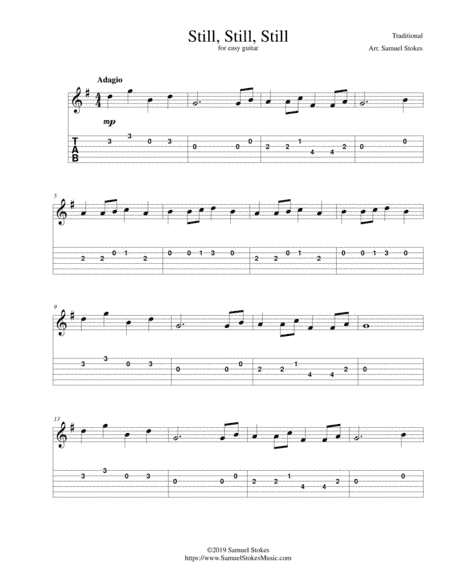 Still, Still, Still - for easy guitar with TAB (arr. Samuel Stokes)