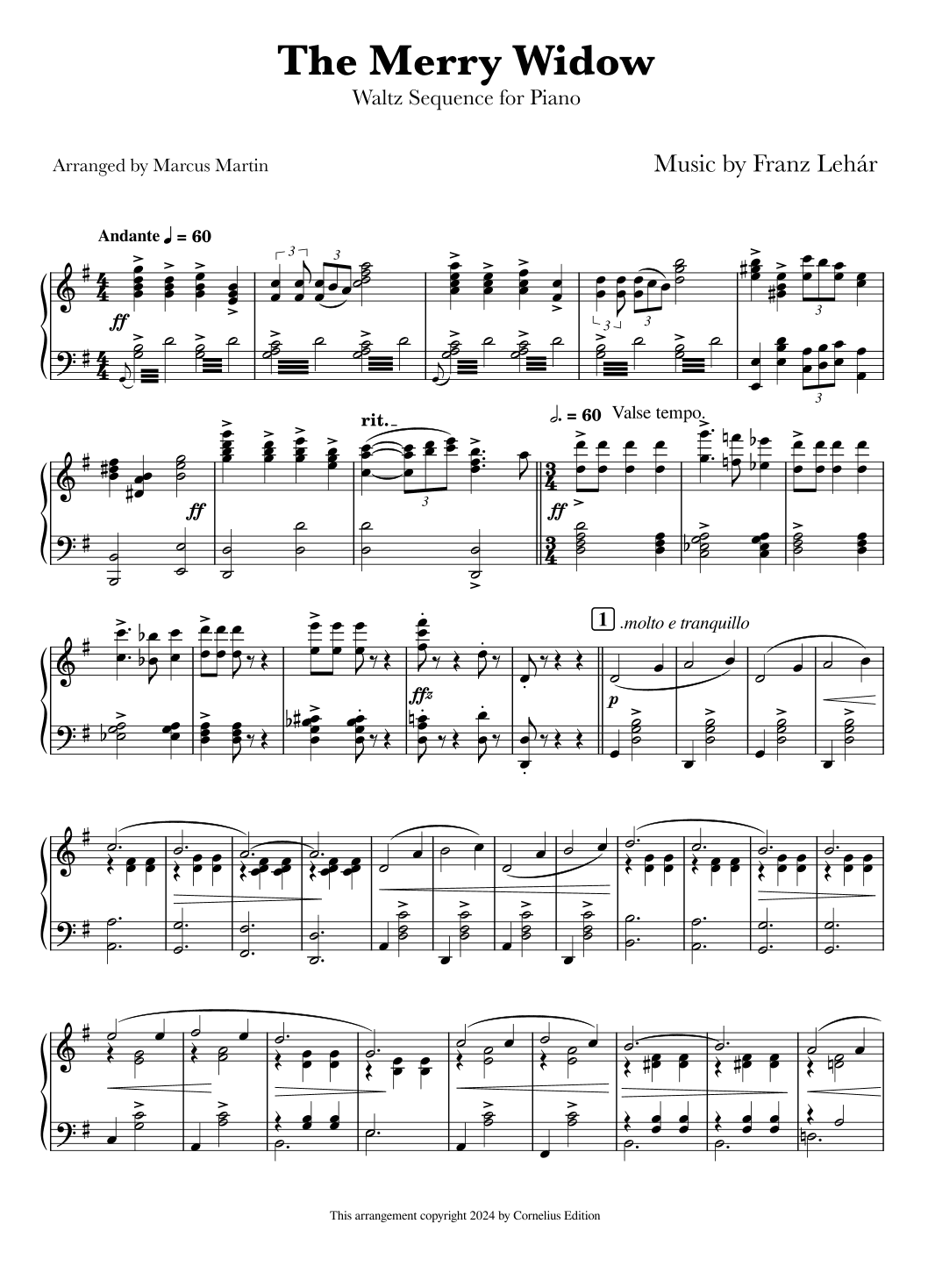 The Merry Widow Waltz (Complete) for Piano (arr. Marcus Martin)