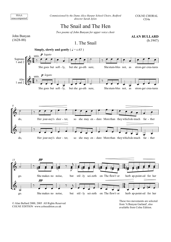 The Snail and The Hen, for SSAA choir unaccompanied