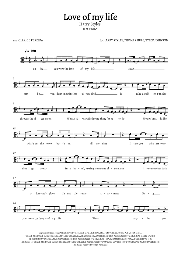 Love Of My Life (arr. Clarice Pereira)