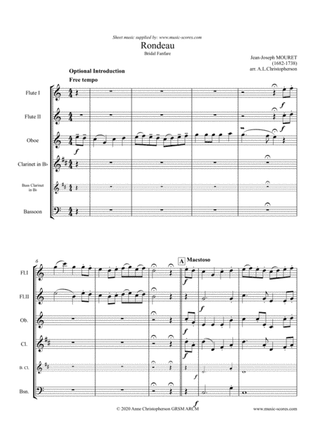 Rondeau - Bridal Fanfare - 2 Flutes, Oboe, Clarinet, Bass Clarinet and Bassoon (arr. Anne L Christopherson GRSM ARCM)