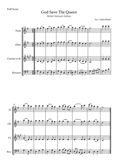 God Save The Queen (British National Anthem) for Woodwind Quartet (arr. Fabio Britto)