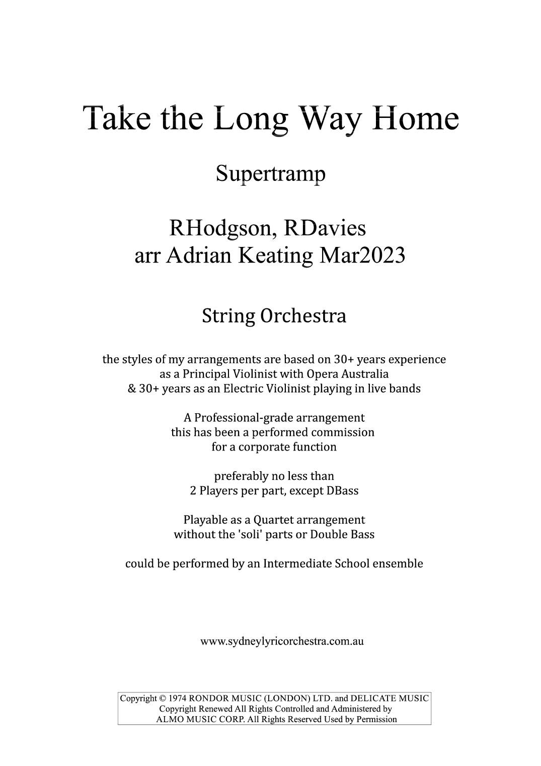 Take The Long Way Home (arr. Adrian Keating)