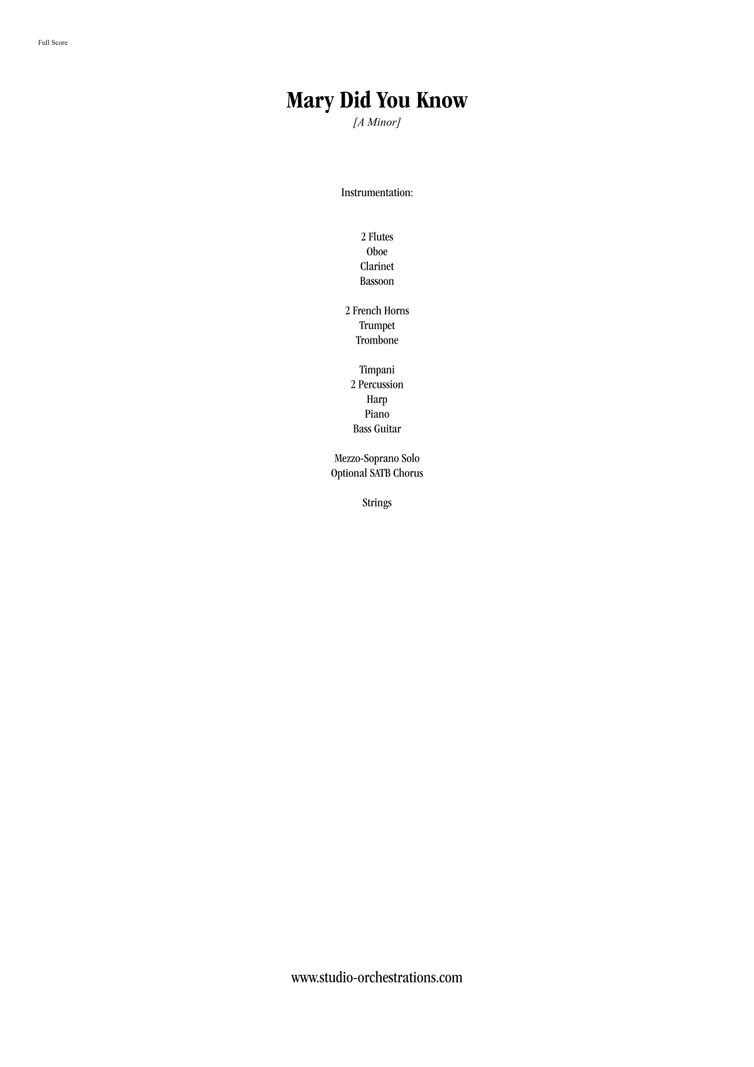 Mary, Did You Know? (arr. John Langley / Studio Orchestrations)