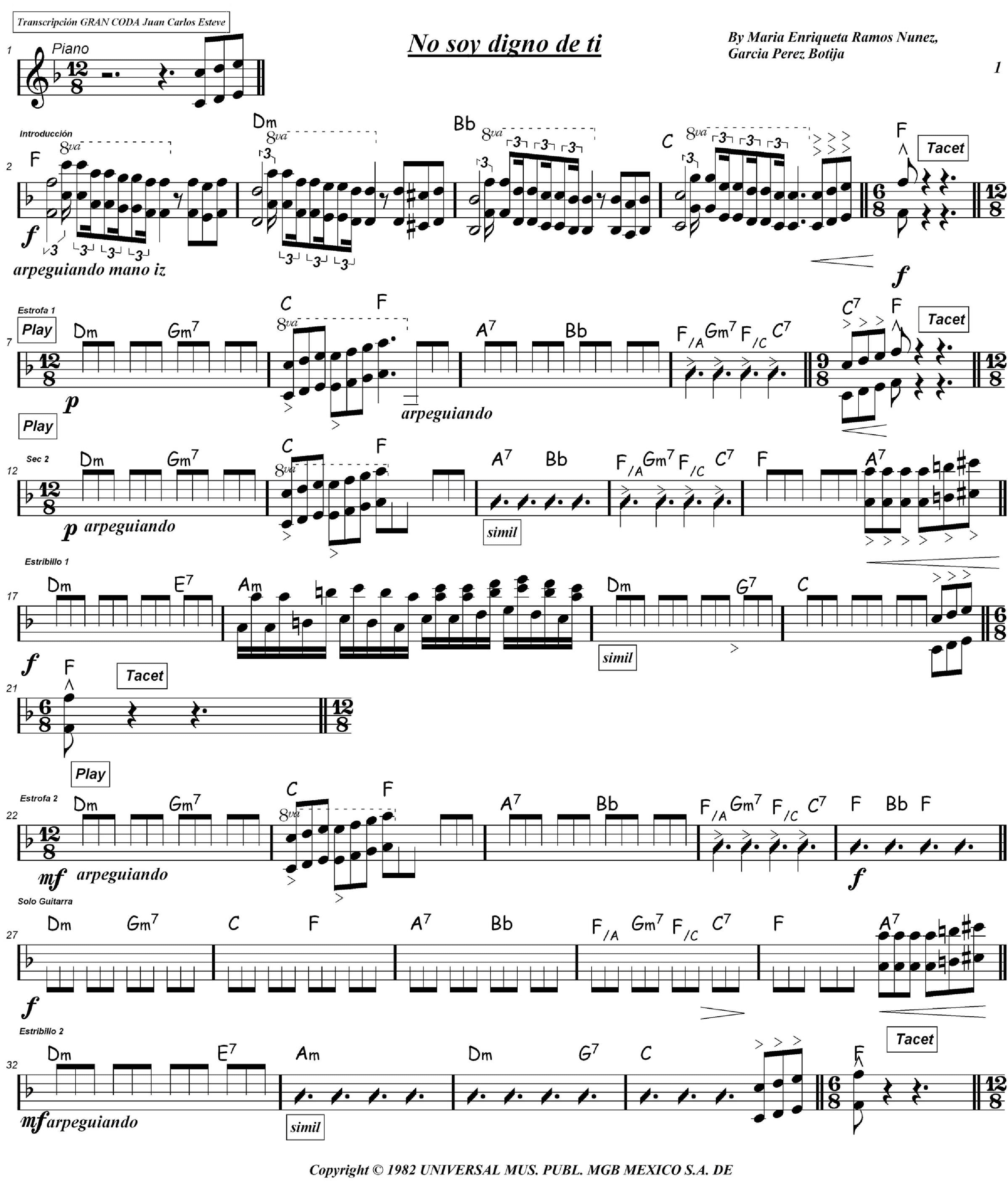 Yo No Soy Digno De Ti (arr. juan carlos esteve / Gran Coda)