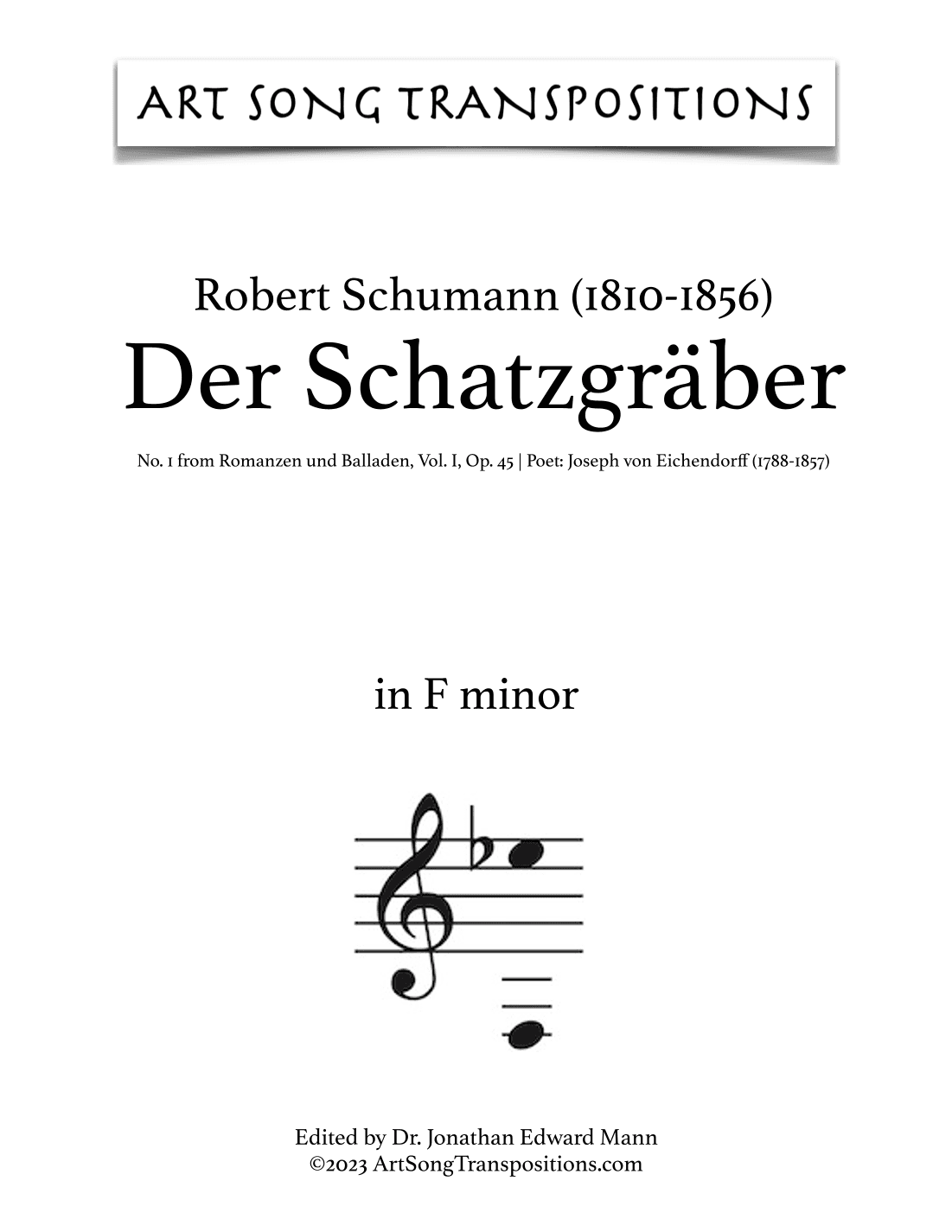 SCHUMANN: Der Schatzgräber, Op. 45 no. 1 (transposed to F minor) (arr. ArtSongTranspositions.com)
