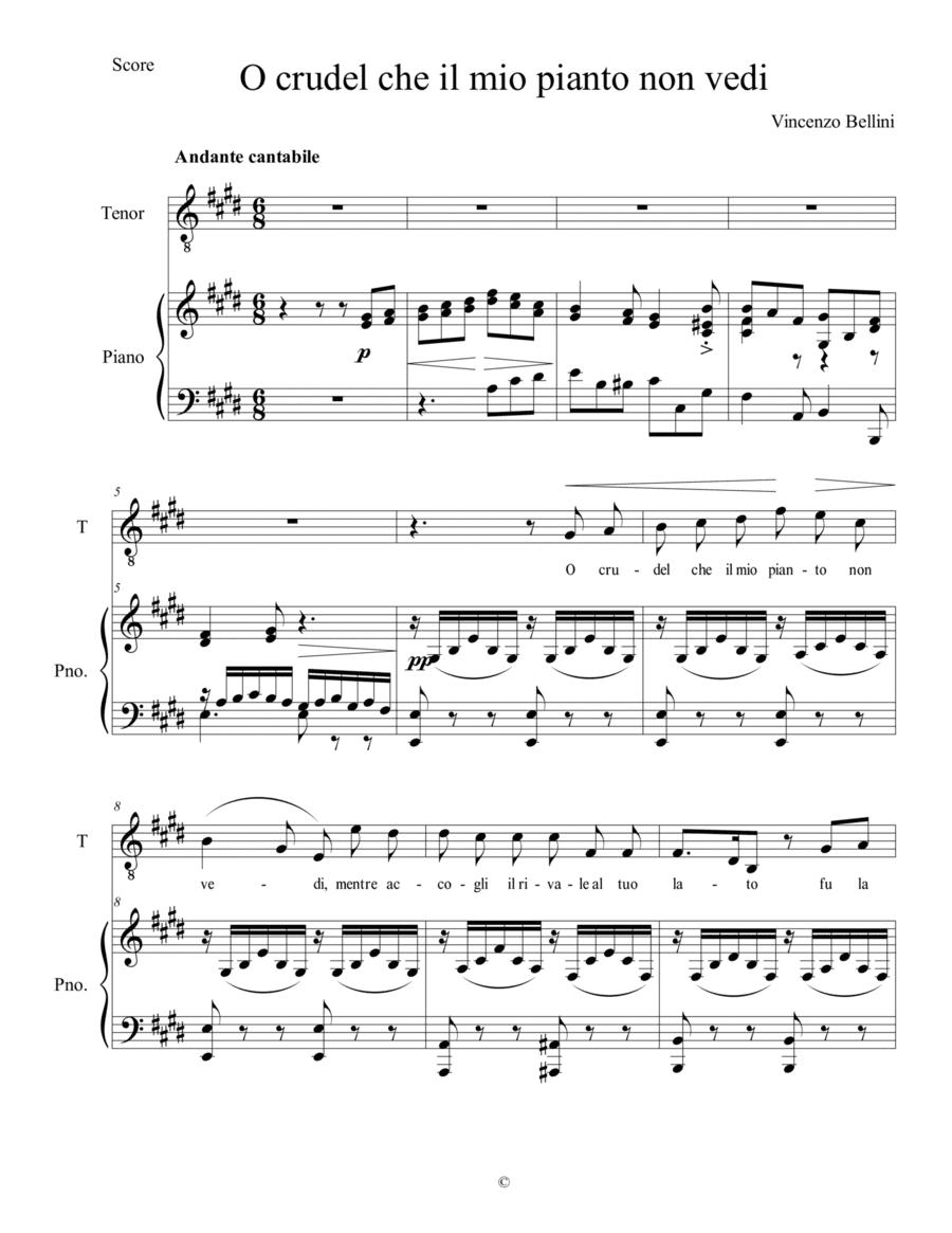 O crudel che il mio pianto non vedi  - Vincenzo Bellini (arr. Stefano Strano)