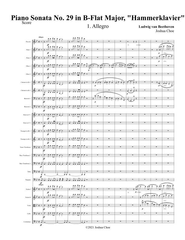 Hammerklavier Sonata, Movement 1 (arr. Joshua Choe)