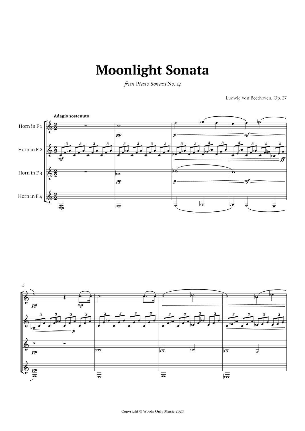 Moonlight Sonata by Beethoven for French Horn Quartet (arr. Ander)
