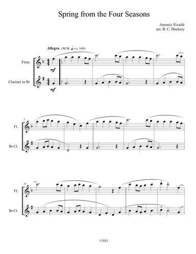 Spring from the Four Seasons (Flute and Clarinet Duet) (arr. B. C. Dockery)