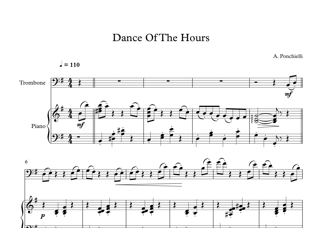 Dance Of The Hours - Amilcare Ponchielli (Trombone + Piano) (arr. Digital Book Music)