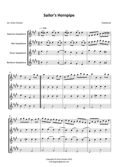 Sailor's Hornpipe - arranged for saxophone quartet (arr. Orlan Charles)