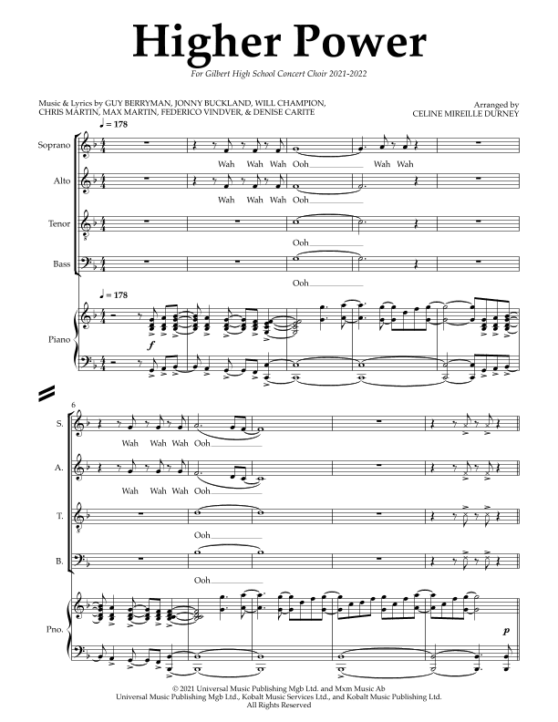 Higher Power (arr. Celine Mireille Durney)