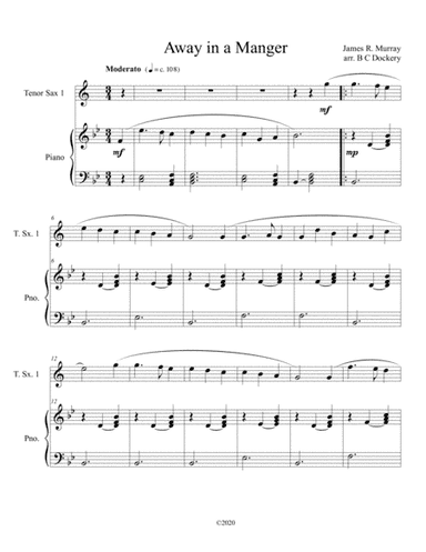 Away in a Manger (tenor sax solo) with optional piano accompaniment (arr. B C Dockery)