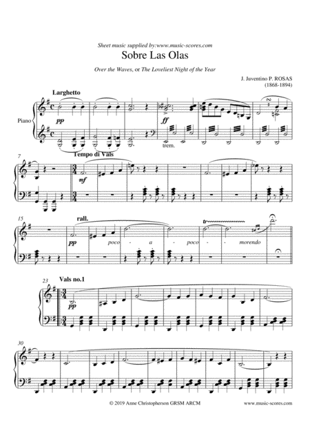 Over the Waves - Piano (arr. Anne L Christopherson GRSM ARCM)