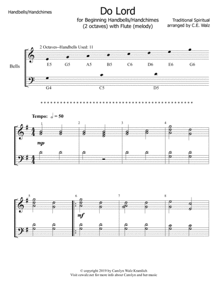 Do Lord - a spiritual for beginning handbells or handchimes and flute (arr. c.e. walz)