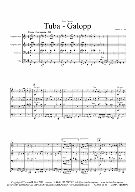 Tuba Galopp - Fast Polka - Oktober Fest - Brass Quartet