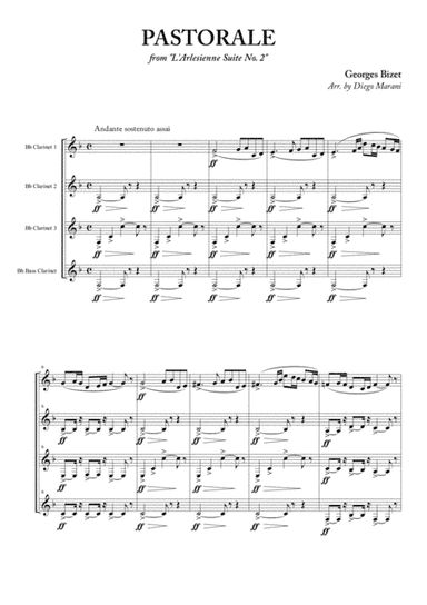 Pastorale from "L'Arlesienne Suite No. 2" for Clarinet Quartet (arr. Diego Marani)
